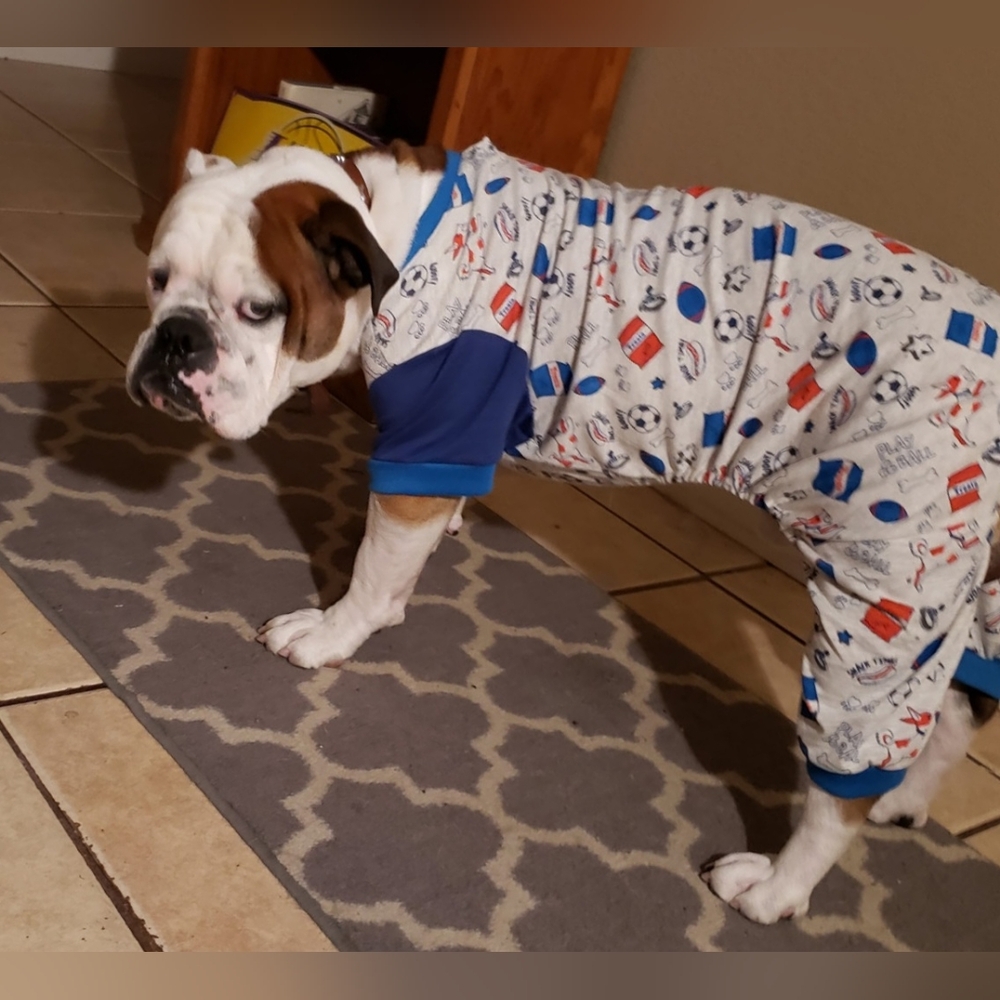 Bond & Co. Dog Sports Pajamas Size XL (Shown On A 60lb Dog)
